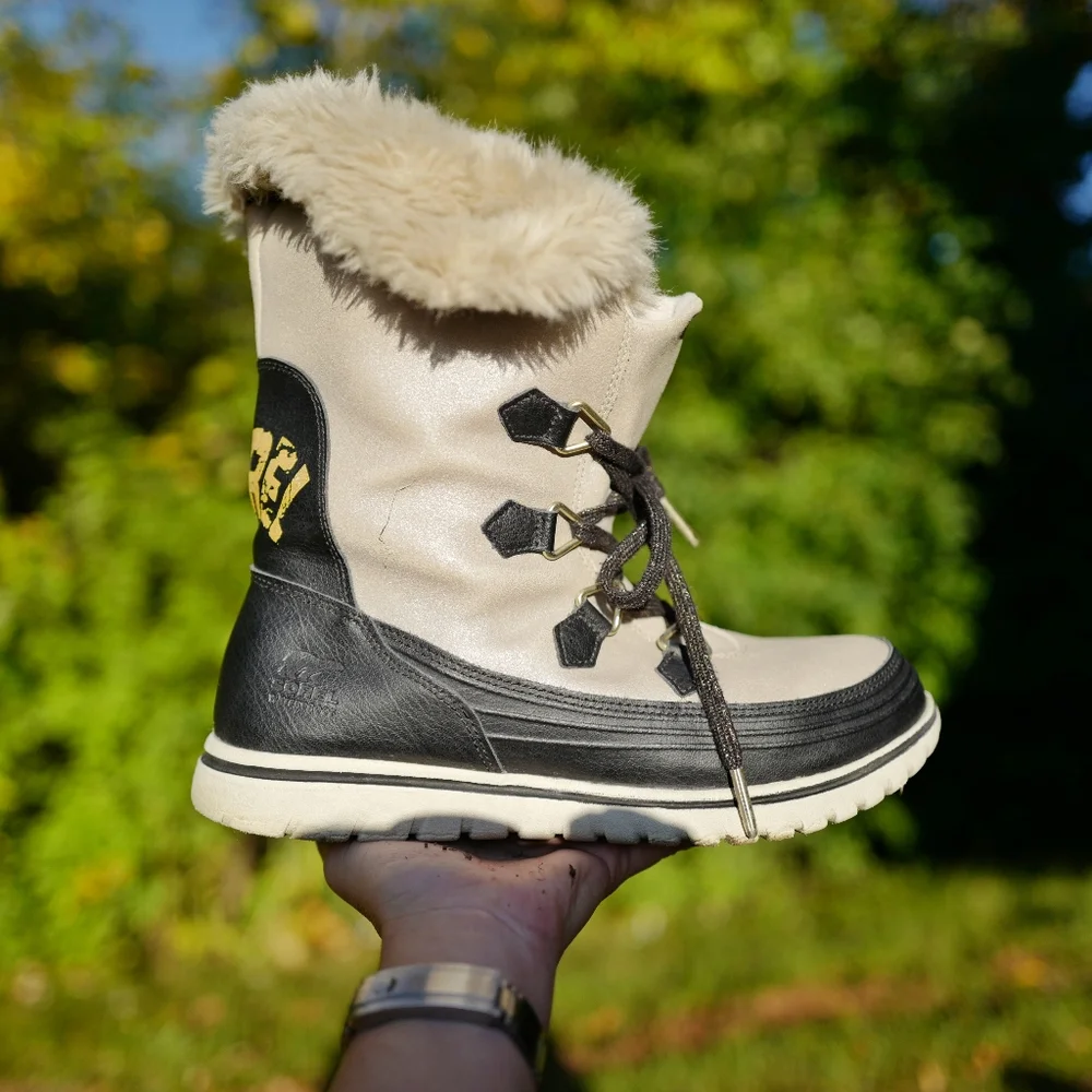 Sorel Women's Winter Fur-Trim Snow Boot in Cream and Black